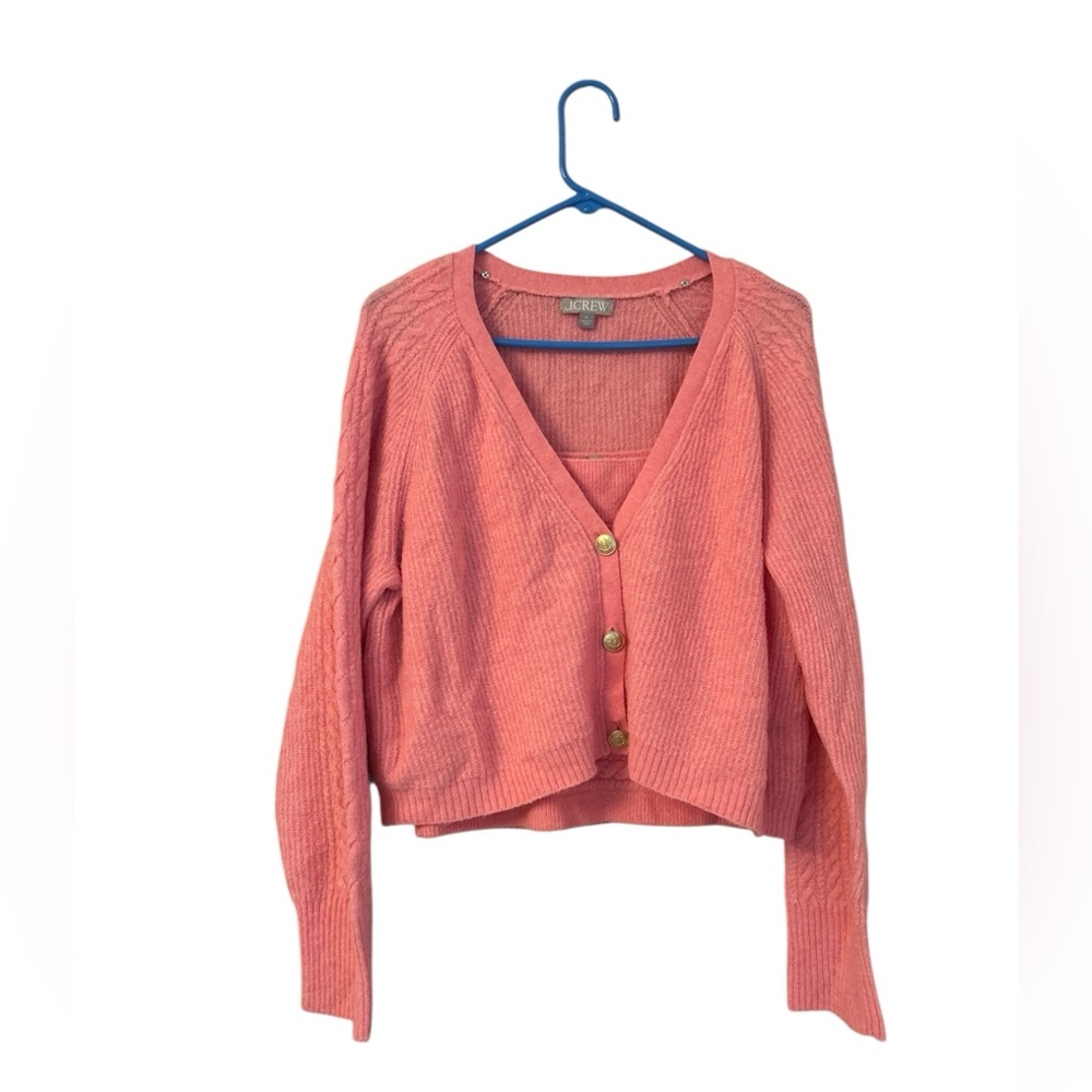 J.Crew Cropped Wool Blend Cable Knit Cardigan Tank Set 2 pcs Size XL